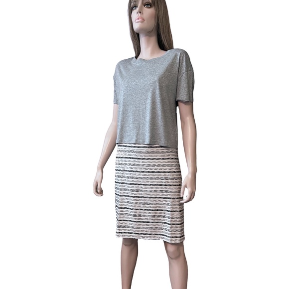 J. Jill Rayon Skirt Plus Size Horizontal w/ Vertical Stripes Side Panels Stretch - Picture 2 of 12
